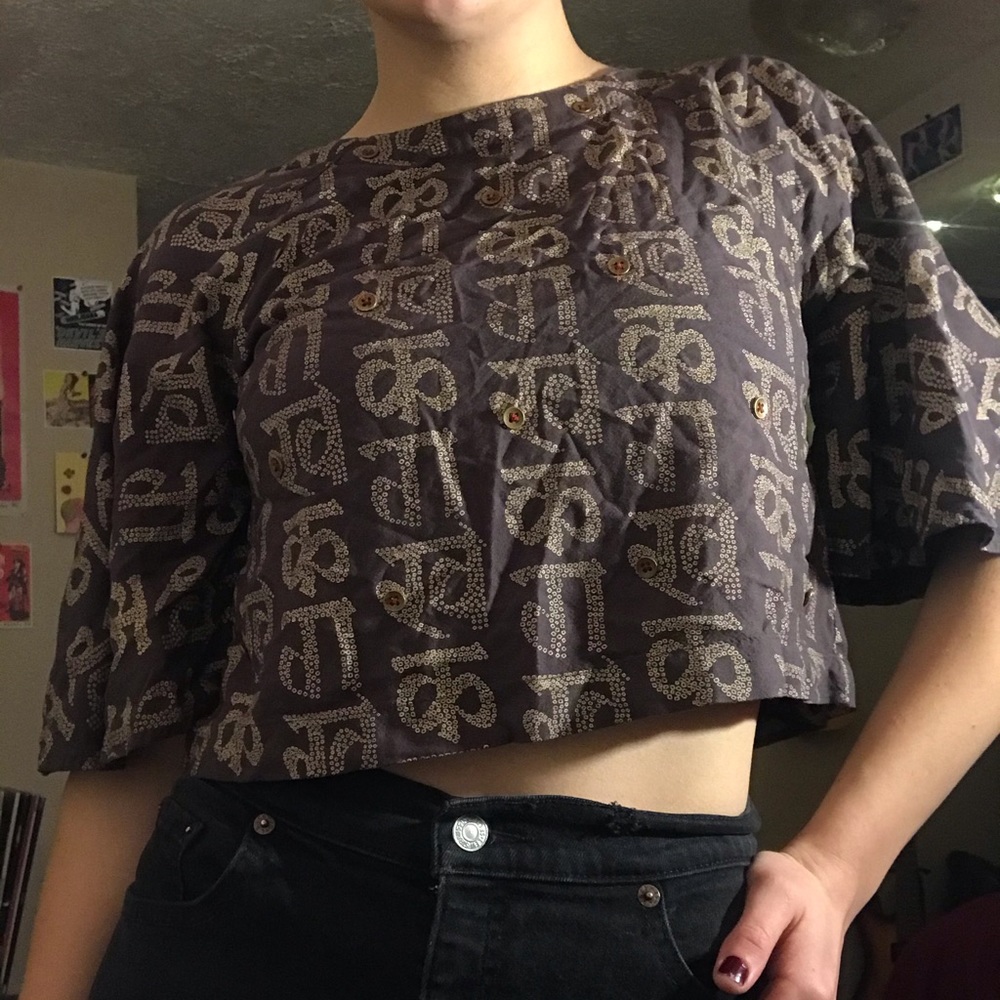 Vintage brown and tan float crop top